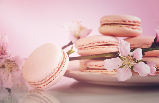 Shabby chic vintage style pink macarons