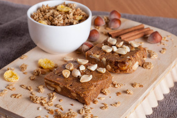 oat bar on wooden board,
