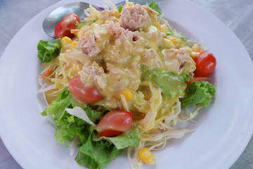 Tuna salad dish healthy food - soft focus point