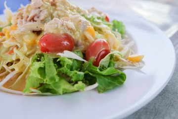 Tuna salad dish healthy food - soft focus point