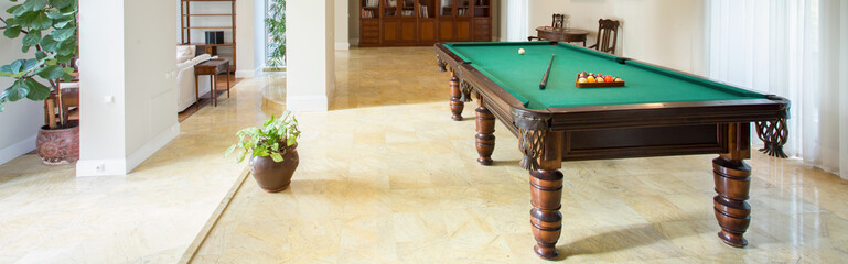 Billiard table in living room