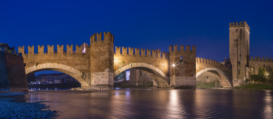 Bridge in twilight in Verona in Italy