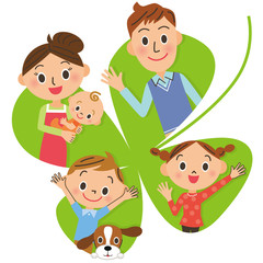 四つ葉のクローバーと仲良し家族