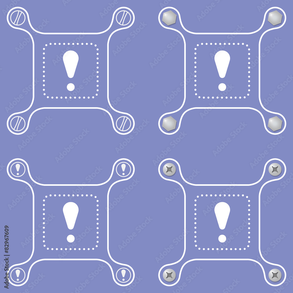 Poster set of four flat simple frames and exclamation mark
