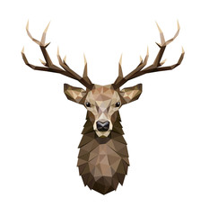 Deer polygonal Illustration. Low poly deer with horns.