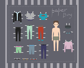 Paper boy doll, set of clothes. Body template