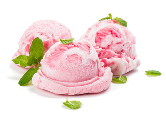 Pink Ice Cream Scoops with mint