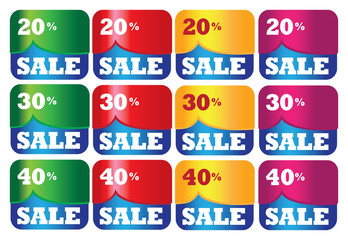 Colorful sales labels with marketing message for business