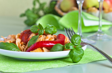 noodles with basil and chili