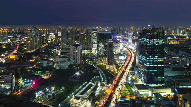 Timelapse view of Bangkok city scape at sunset, Thailand
