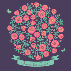 Save The Date Invitation with Floral Bouquet