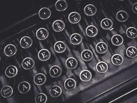 Vintage Typewriter close up on Letter button
