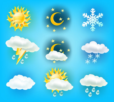 weather symbols on blue