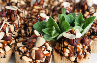 Dessert with nuts and mint.