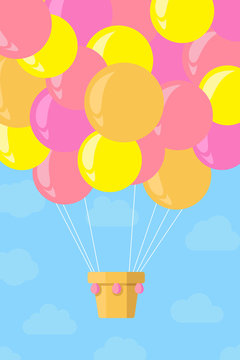 Vintage hot air balloon in the sky.Vector illustration,backgroun