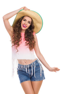 Cheerful Girl in Straw Hat