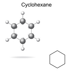Chemical formula and model of cyclohexane molecule