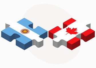 Argentina and Canada Flags in puzzle