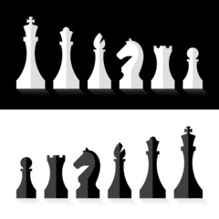 Black and white chess pieces flat design style