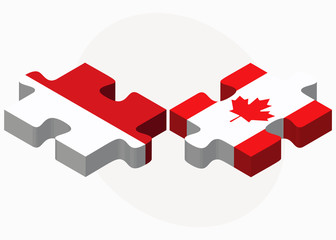 Indonesia and Canada Flags in puzzle