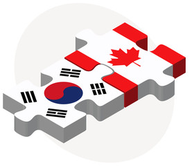 South Korea and Canada Flags in puzzle