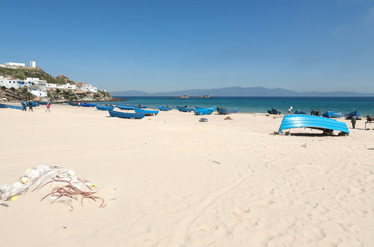 Fototapeta Landscape with sandy beach of Tangier, Morocco, Africa