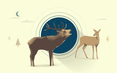Fototapeta premium polygonal illustration of deer and doe, couple in love