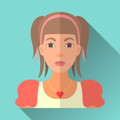 Cute little girl, square flat icon