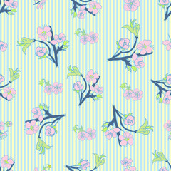 Flowering hand drown cherry blossom seamless. Vintage background