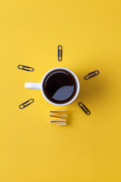 Inspiration concept coffee cup light bulb metaphor for good idea