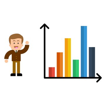 Business man with growth chart cartoon set