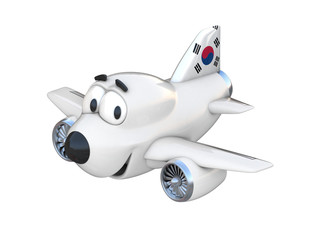 Naklejka premium Cartoon airplane with a smiling face - South Korean flag