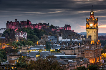 Edinburgh castle and Cityscape at night, Scotland UK - Powered by Adobe