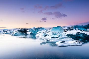 Icebergs floating in Jokulsarlon glacier lake