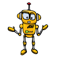 orange Cartoon doodle Robot on white