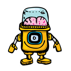 orange Cartoon doodle Robot on white