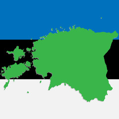image map of Estonia on the background of the national flag