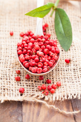 red peppercorns in old spoon