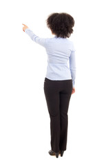 back view of african american business woman pointing at somethi