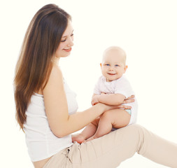 Portrait of young mother with her smiling cute baby together