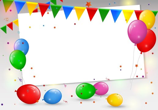 Birthday Card with Colorful Balloons, Vector Illustration