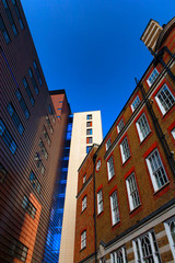 Beautiful facades in London against the blue sky