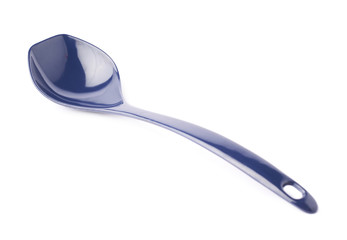 Blue plastic kitchen ladle spoon isolated