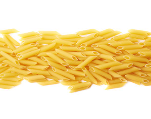 Pile of dried penne pasta isolated