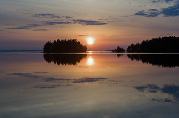 Sunset on the lake in northwest Russia