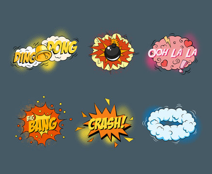 Comic blank text speech bubbles in pop art style set 