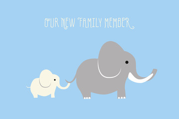 Announcement card for a baby with elephants. Vector design