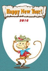 2016 new year card. Year of Monkey / vector illustration