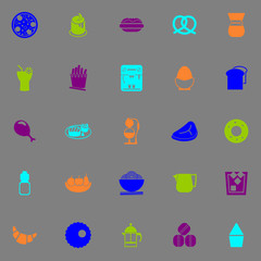 Easy meal icons fluorescent color on gray background
