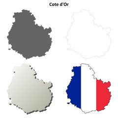 Cote d'Or (Burgundy) outline map set